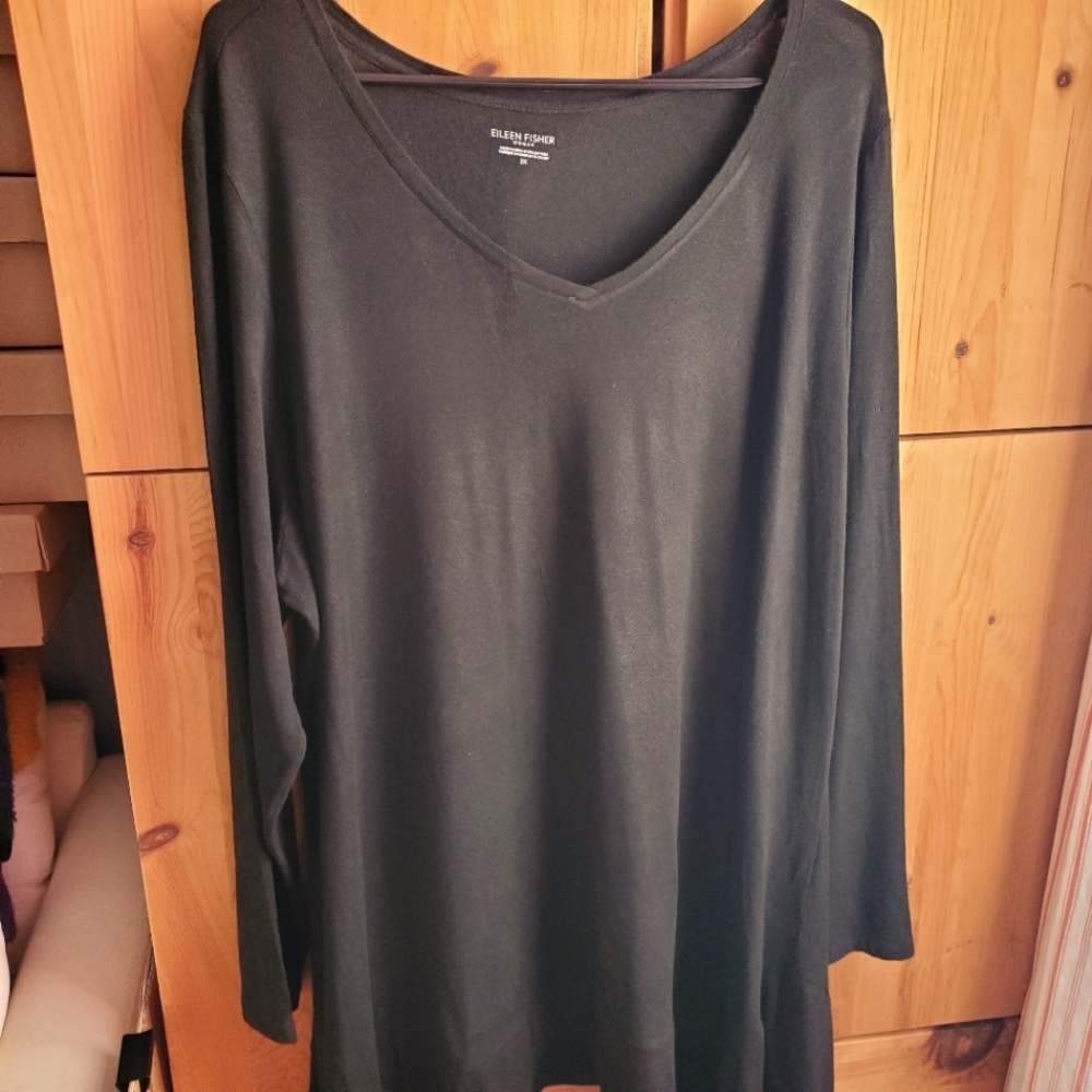 Eileen Fisher Viscose Spandex Black Asymmetrical Hem Tunic Top Size 3X